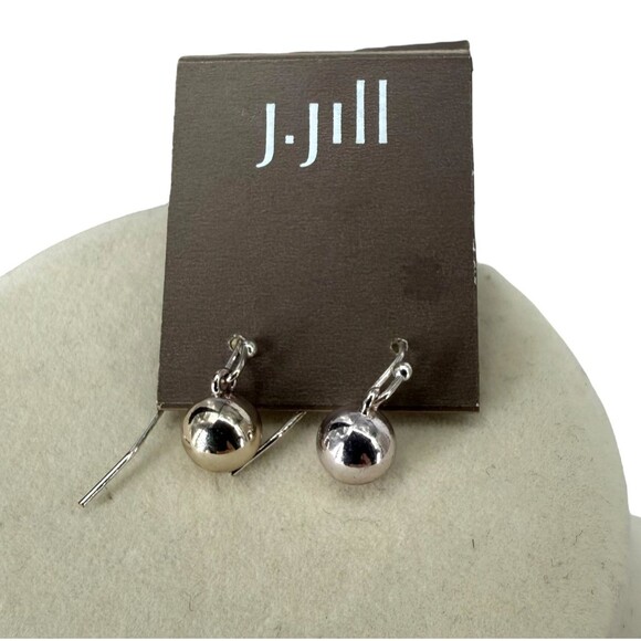 J. Jill SMALL Ball Dangle Drop Hook Earrings Silver Tone Minimalist Dainty NWT - Picture 4 of 7